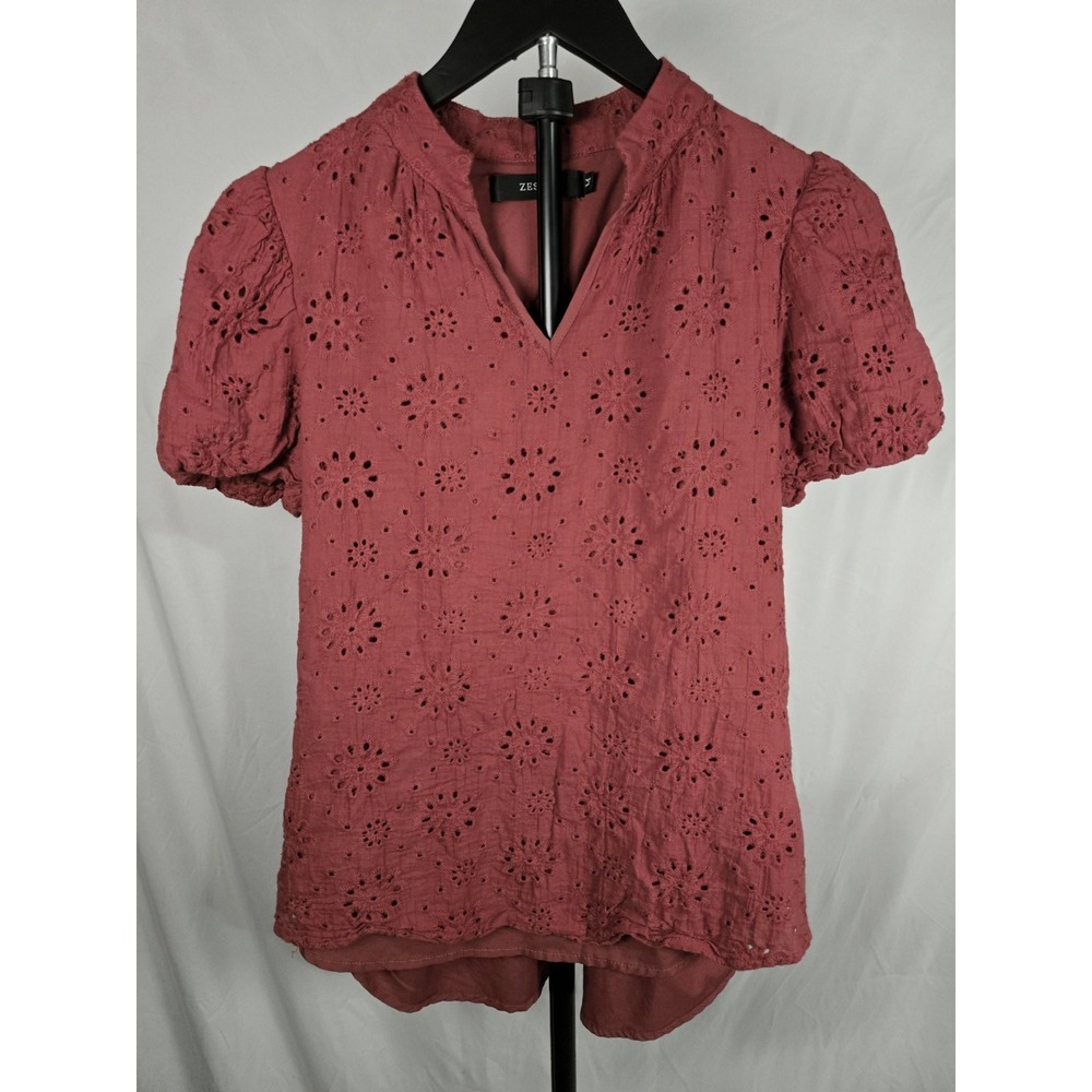 Eyelet Blouse Size M Red‎ Boho Puff Sleeve V Neck Embroidered Top Cottagecore